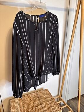 Apt. 9 Black and White Vertical Stripe Tie-Front Blouse xl